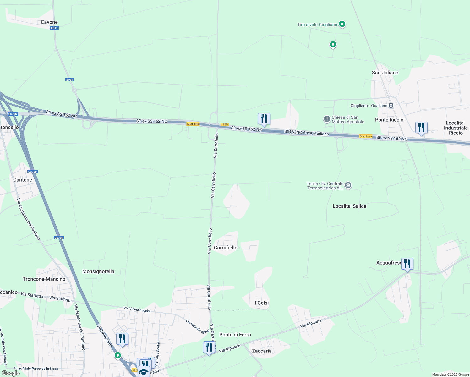 map of restaurants, bars, coffee shops, grocery stores, and more near 9 Via Carrafiello in Varcaturo