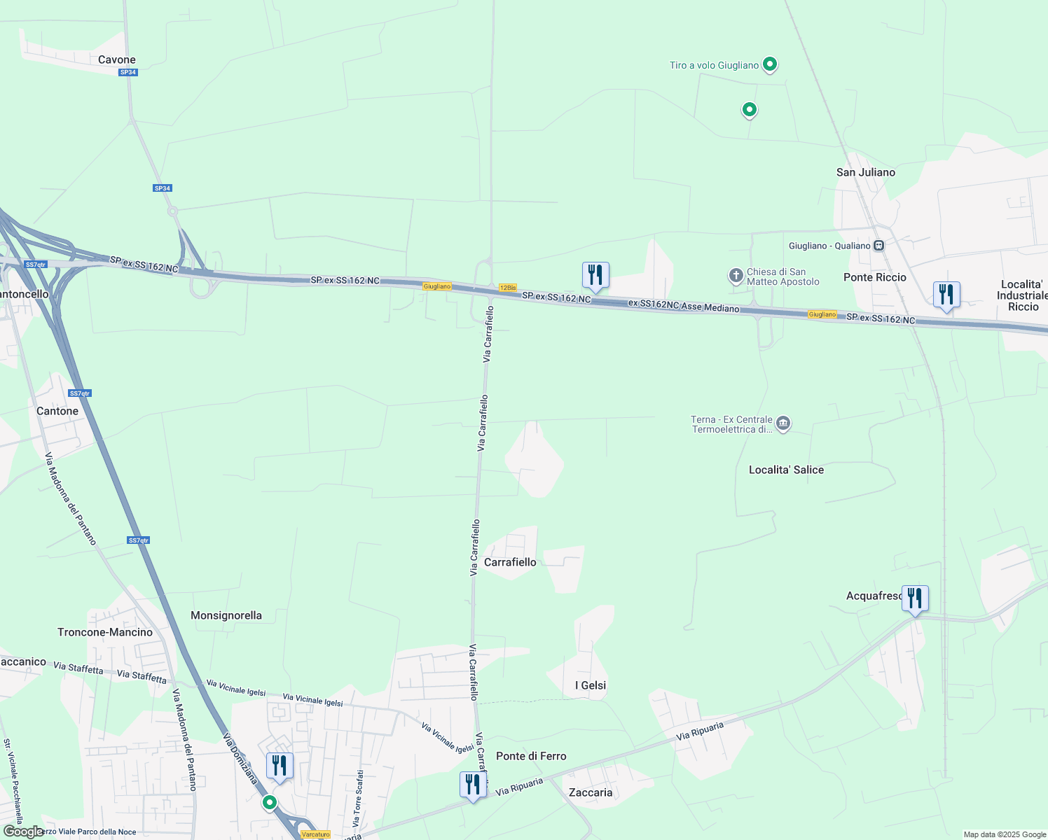 map of restaurants, bars, coffee shops, grocery stores, and more near 9 Via Carrafiello in Varcaturo