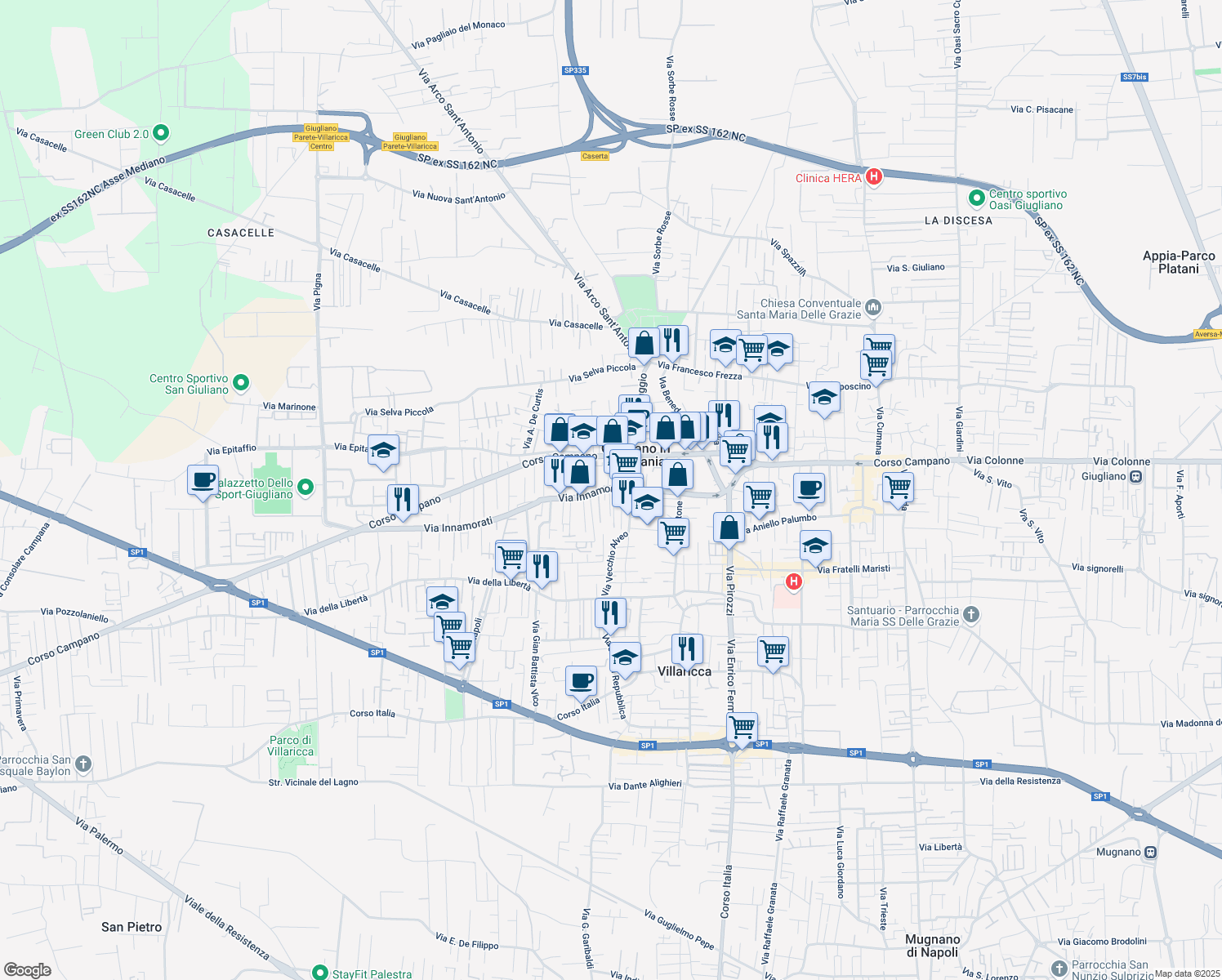 map of restaurants, bars, coffee shops, grocery stores, and more near 5 Via Padre Pompilio Giuseppe Vasca in Giugliano in Campania