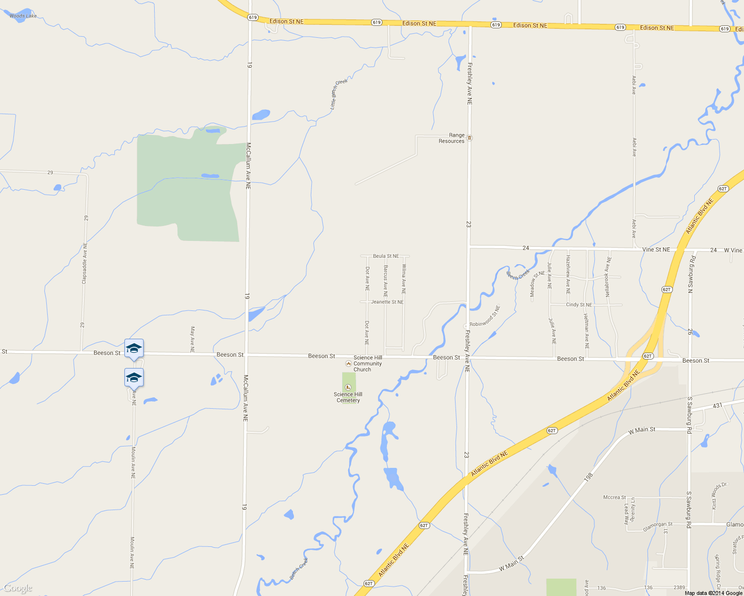 map of restaurants, bars, coffee shops, grocery stores, and more near 10770 Dot Avenue Northeast in Alliance