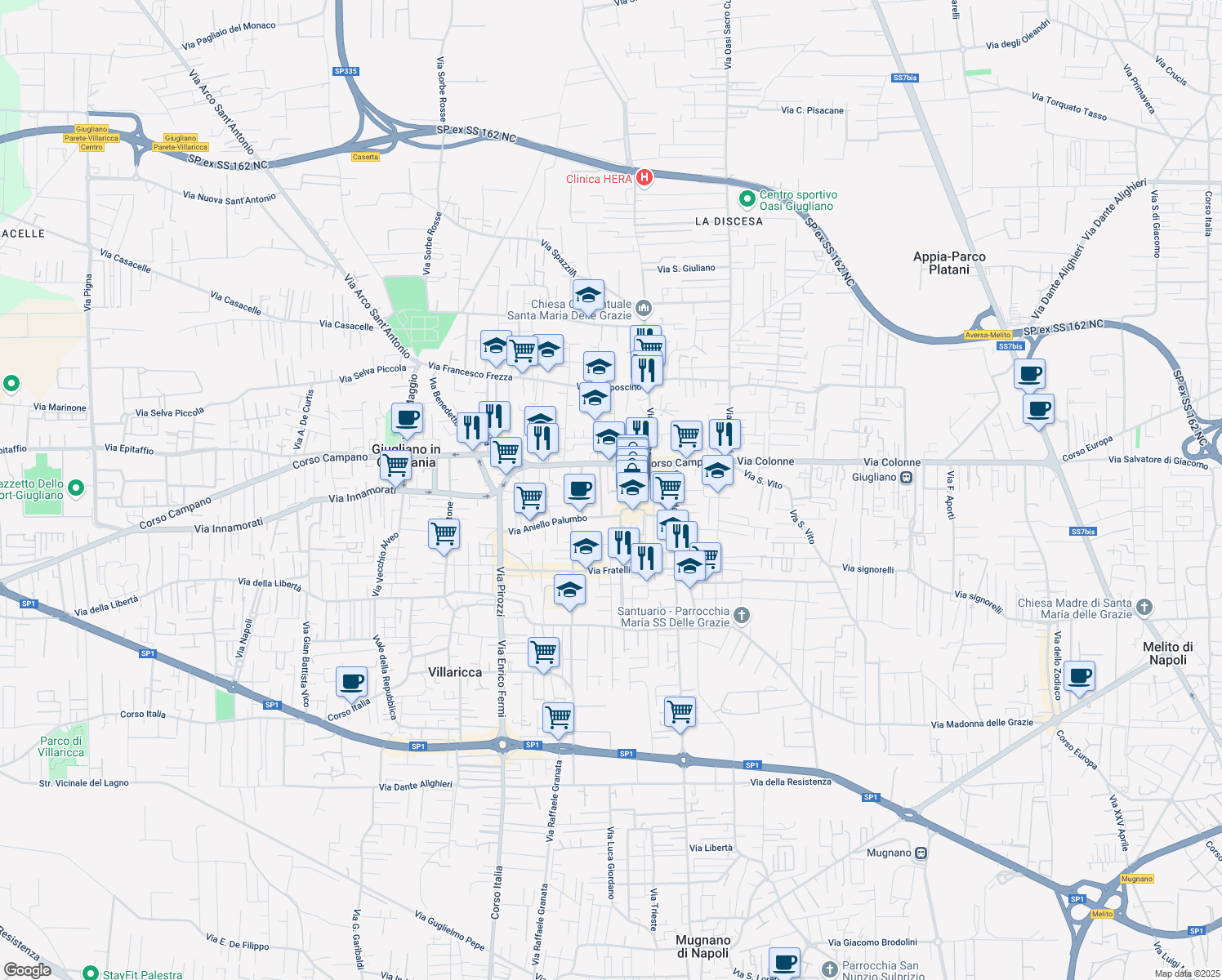 map of restaurants, bars, coffee shops, grocery stores, and more near 10 Vico Mariantonia Chianese in Giugliano in Campania