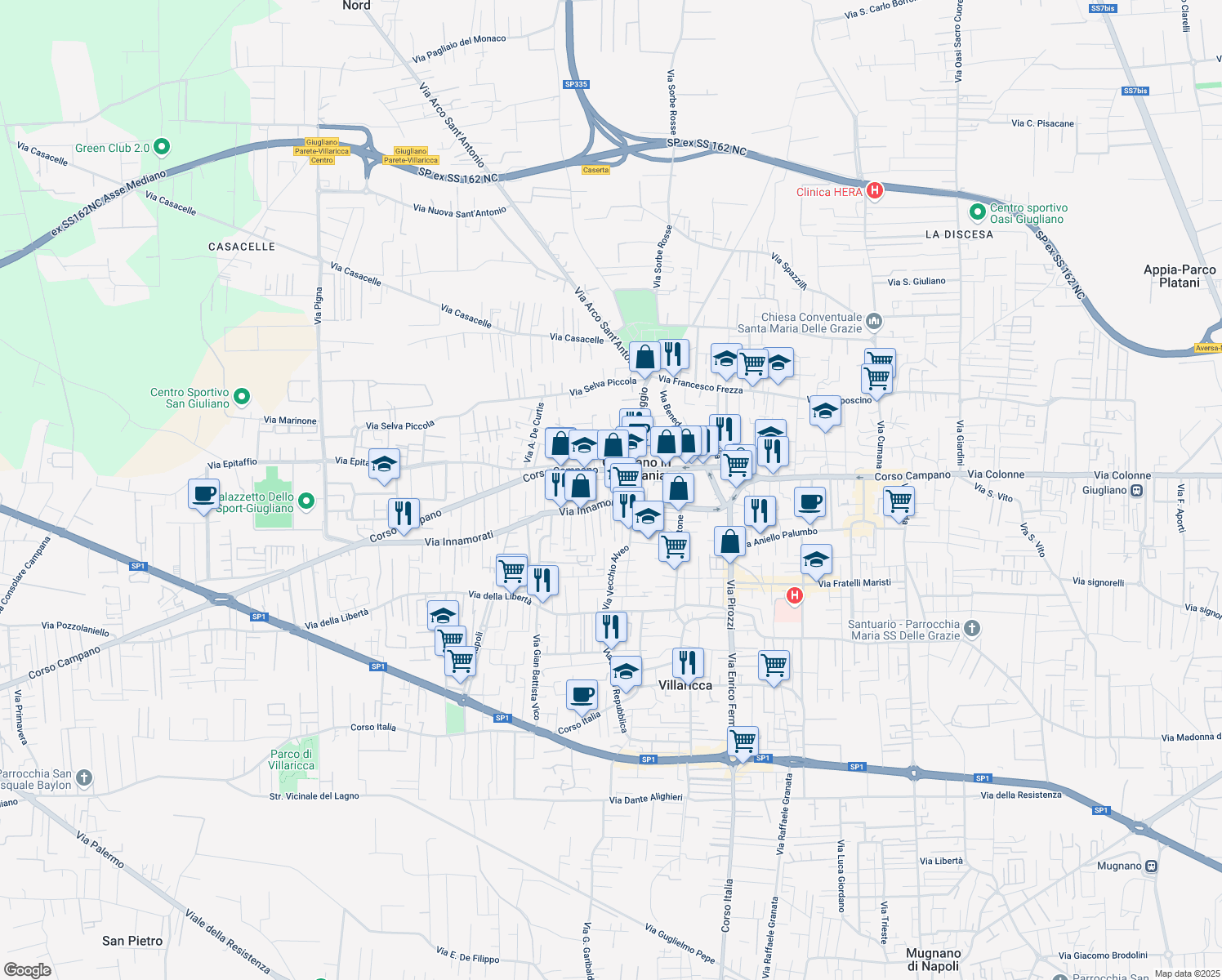 map of restaurants, bars, coffee shops, grocery stores, and more near 5 Via Padre Pompilio Giuseppe Vasca in Giugliano in Campania