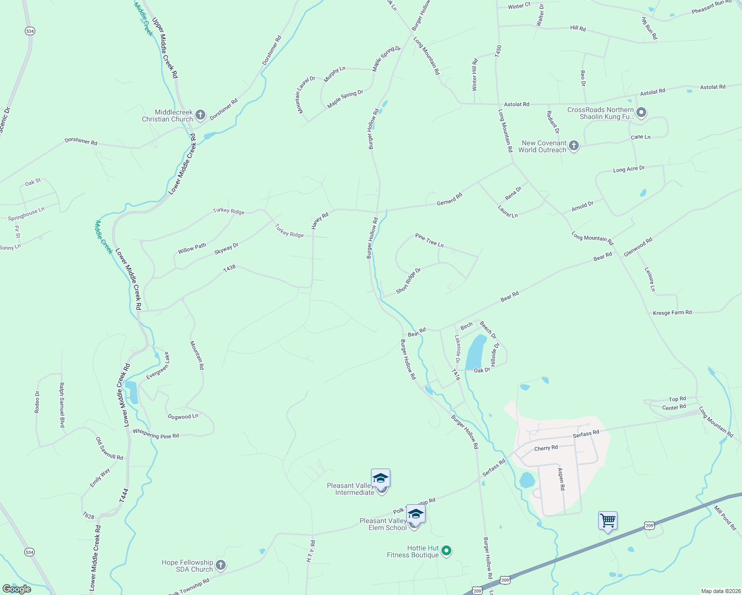 map of restaurants, bars, coffee shops, grocery stores, and more near 783 Burger Hollow Road in Kunkletown
