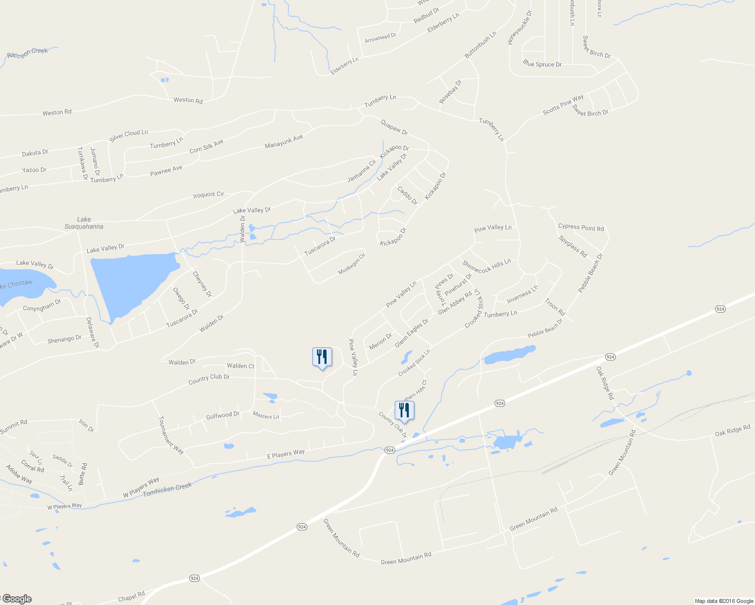 map of restaurants, bars, coffee shops, grocery stores, and more near 32 Pine Valley Lane in Luzerne County