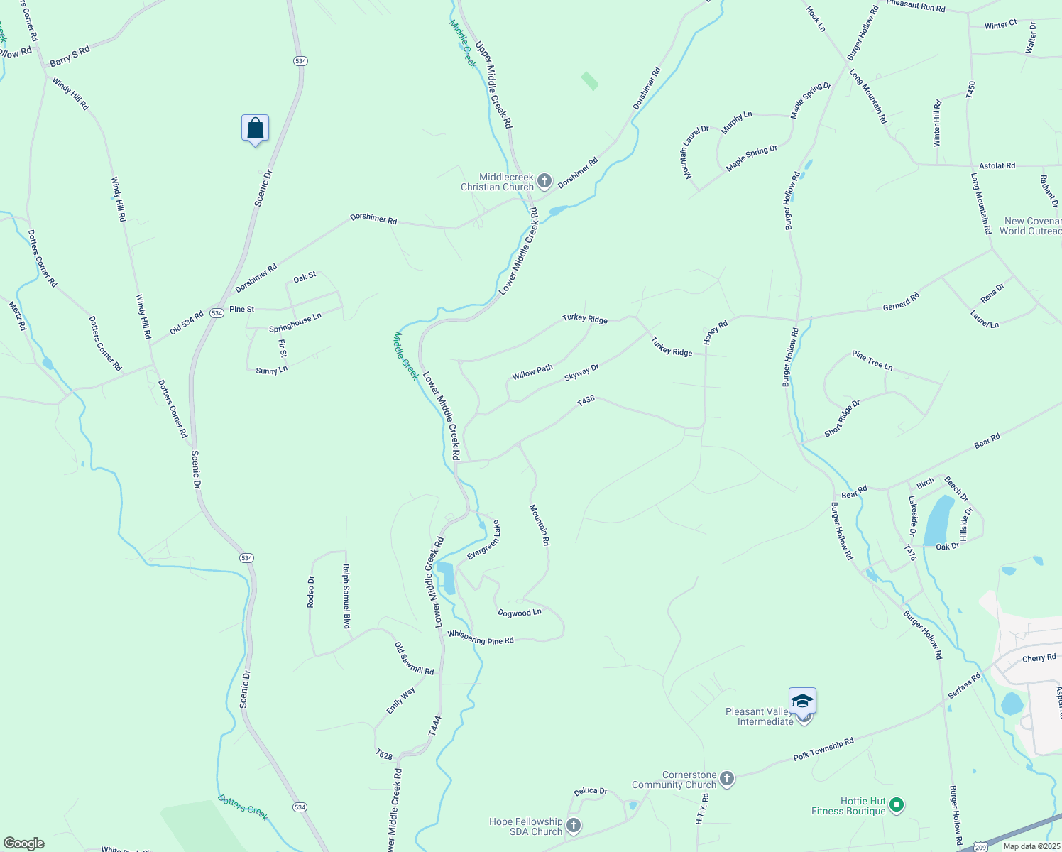 map of restaurants, bars, coffee shops, grocery stores, and more near 165 Haney Road in Kunkletown