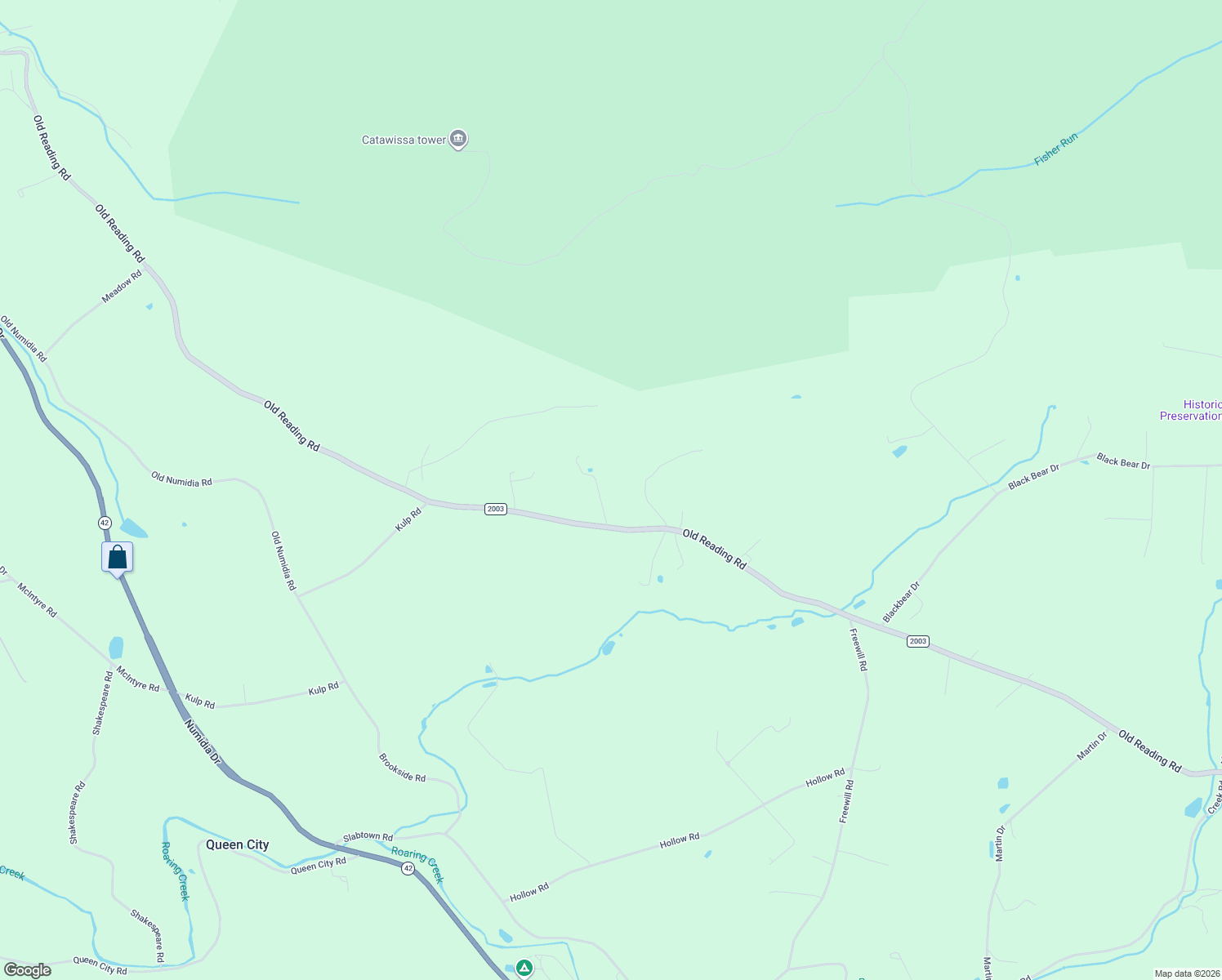 map of restaurants, bars, coffee shops, grocery stores, and more near 20 Surveyor's Ln in Catawissa