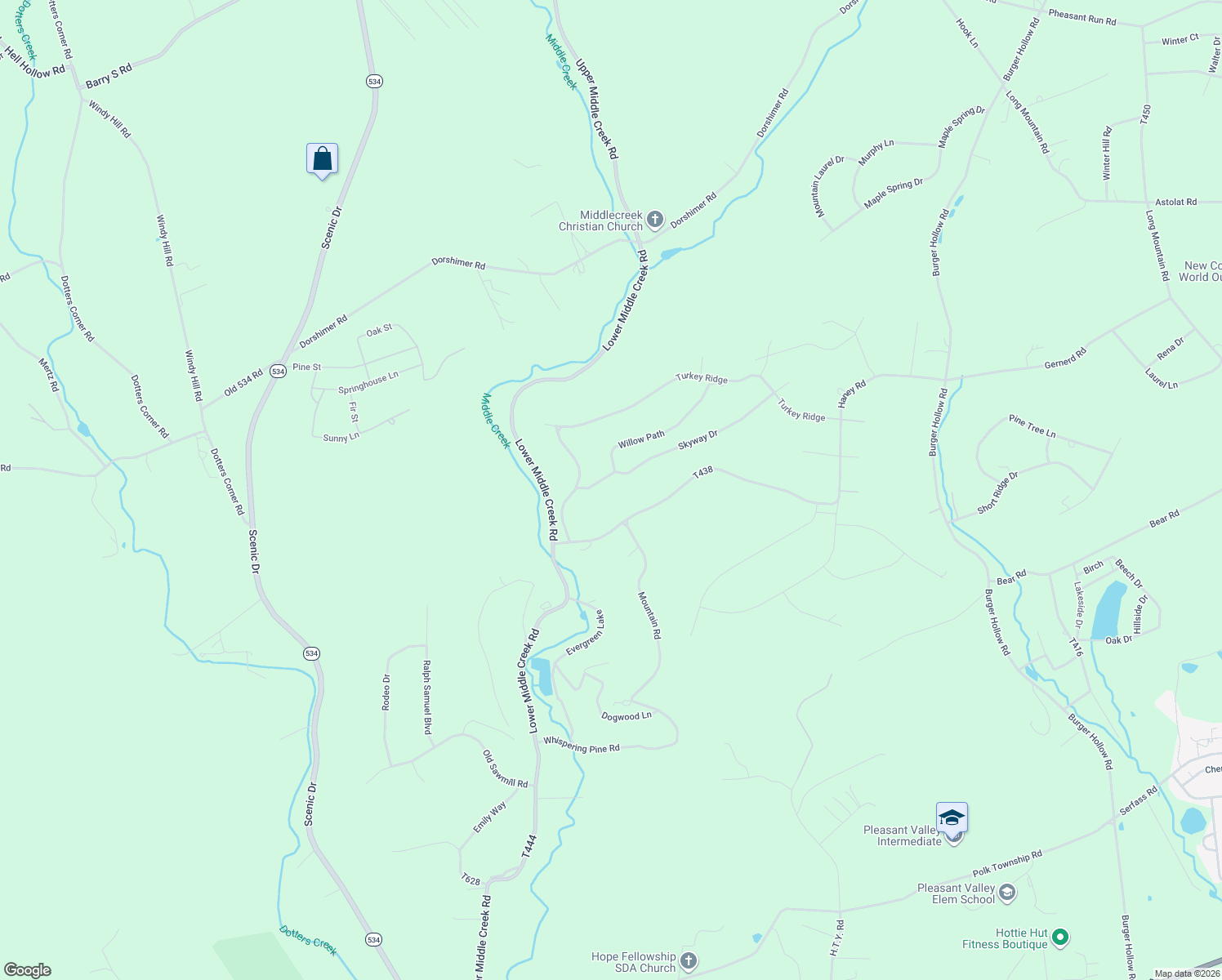 map of restaurants, bars, coffee shops, grocery stores, and more near 2512 Willow Path in Kunkletown