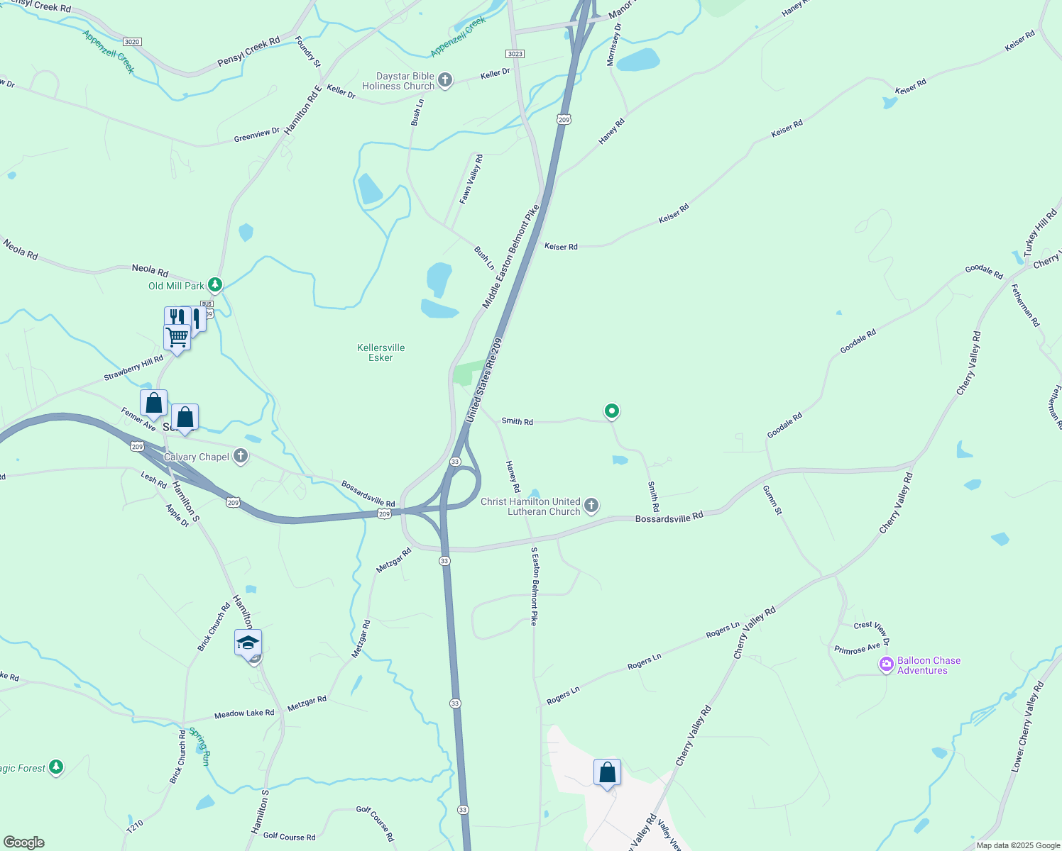 map of restaurants, bars, coffee shops, grocery stores, and more near 2237 Smith Road in Stroudsburg
