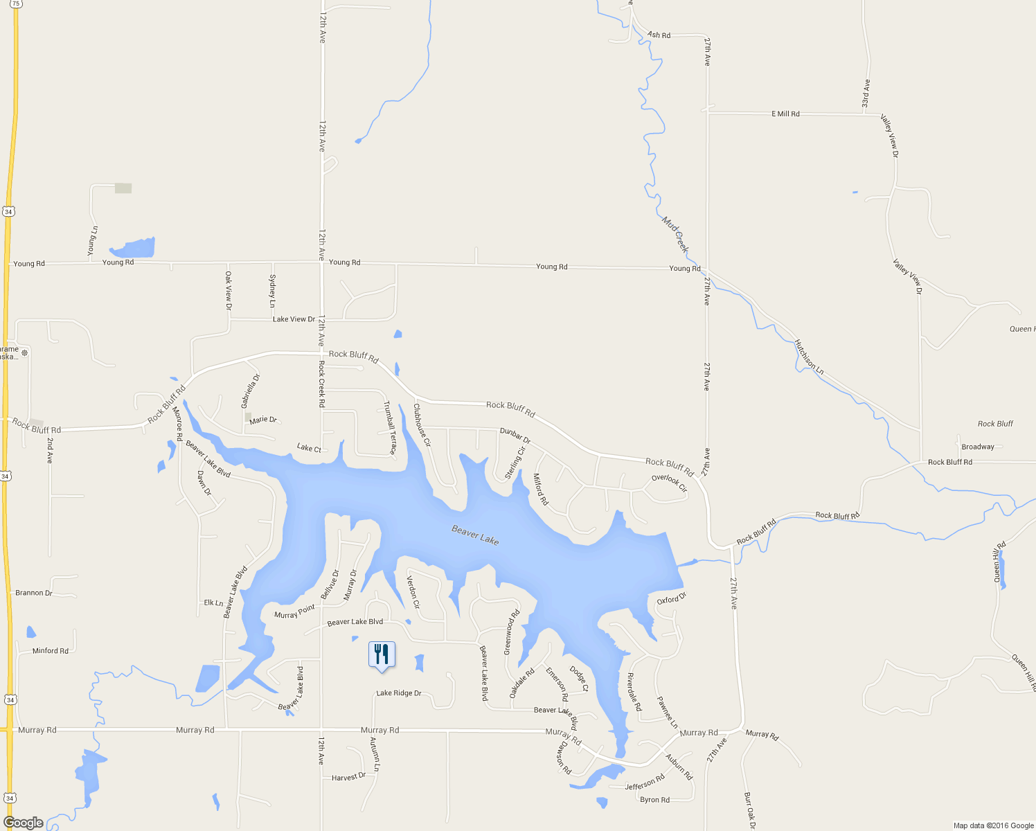 map of restaurants, bars, coffee shops, grocery stores, and more near 2015 Rock Bluff Road in Plattsmouth