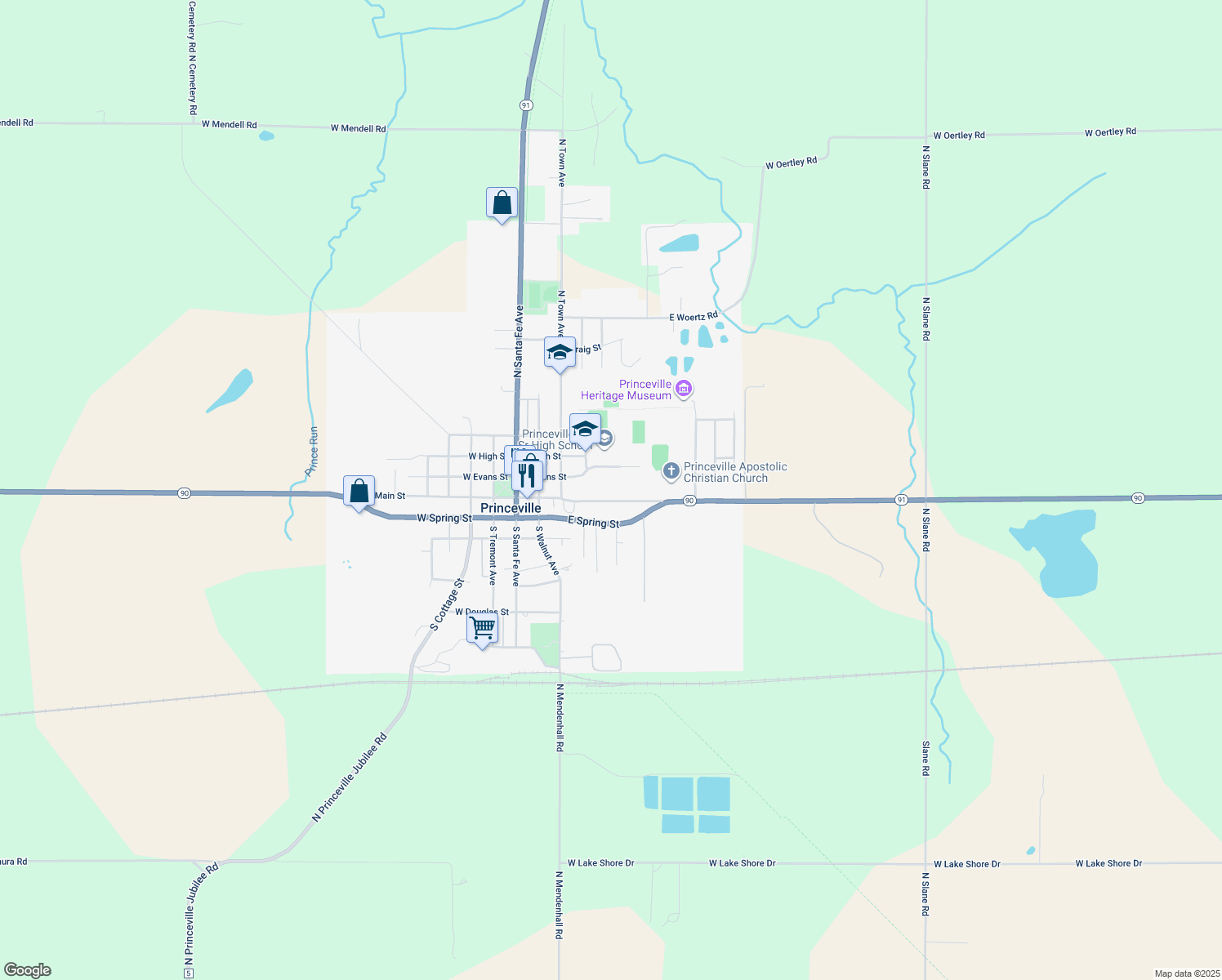 map of restaurants, bars, coffee shops, grocery stores, and more near 504 E Main St in Princeville