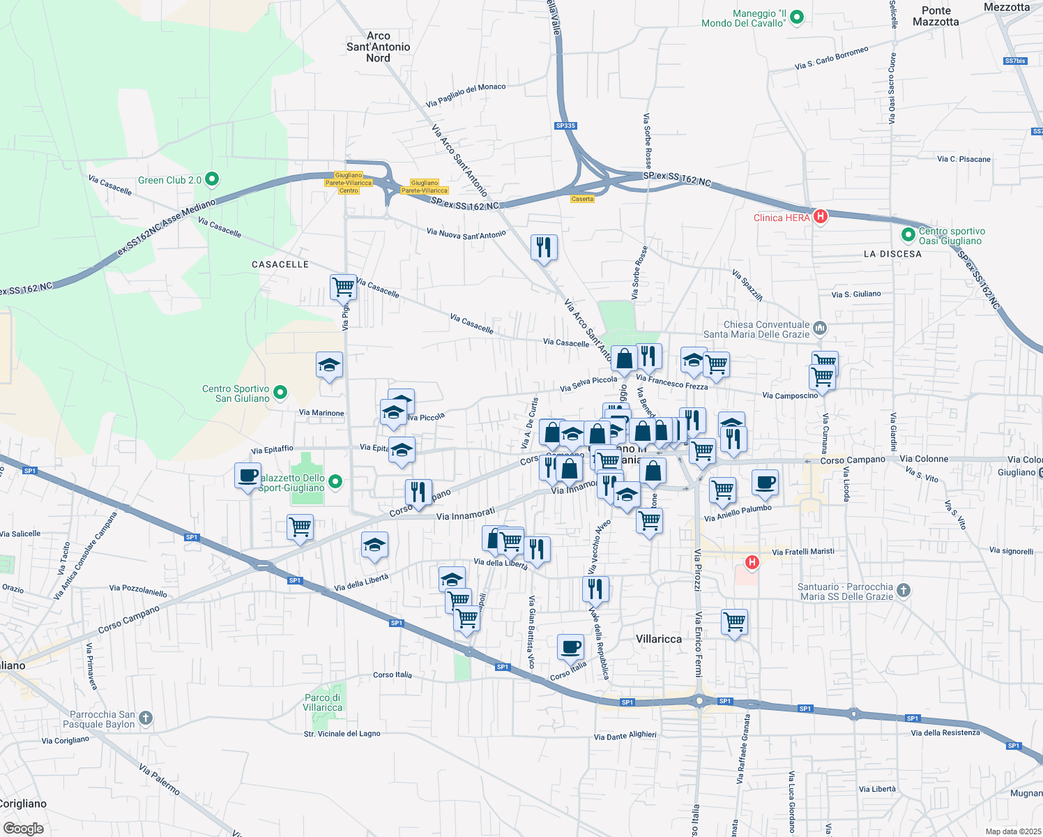 map of restaurants, bars, coffee shops, grocery stores, and more near 3 Via E. De Filippo in Giugliano in Campania