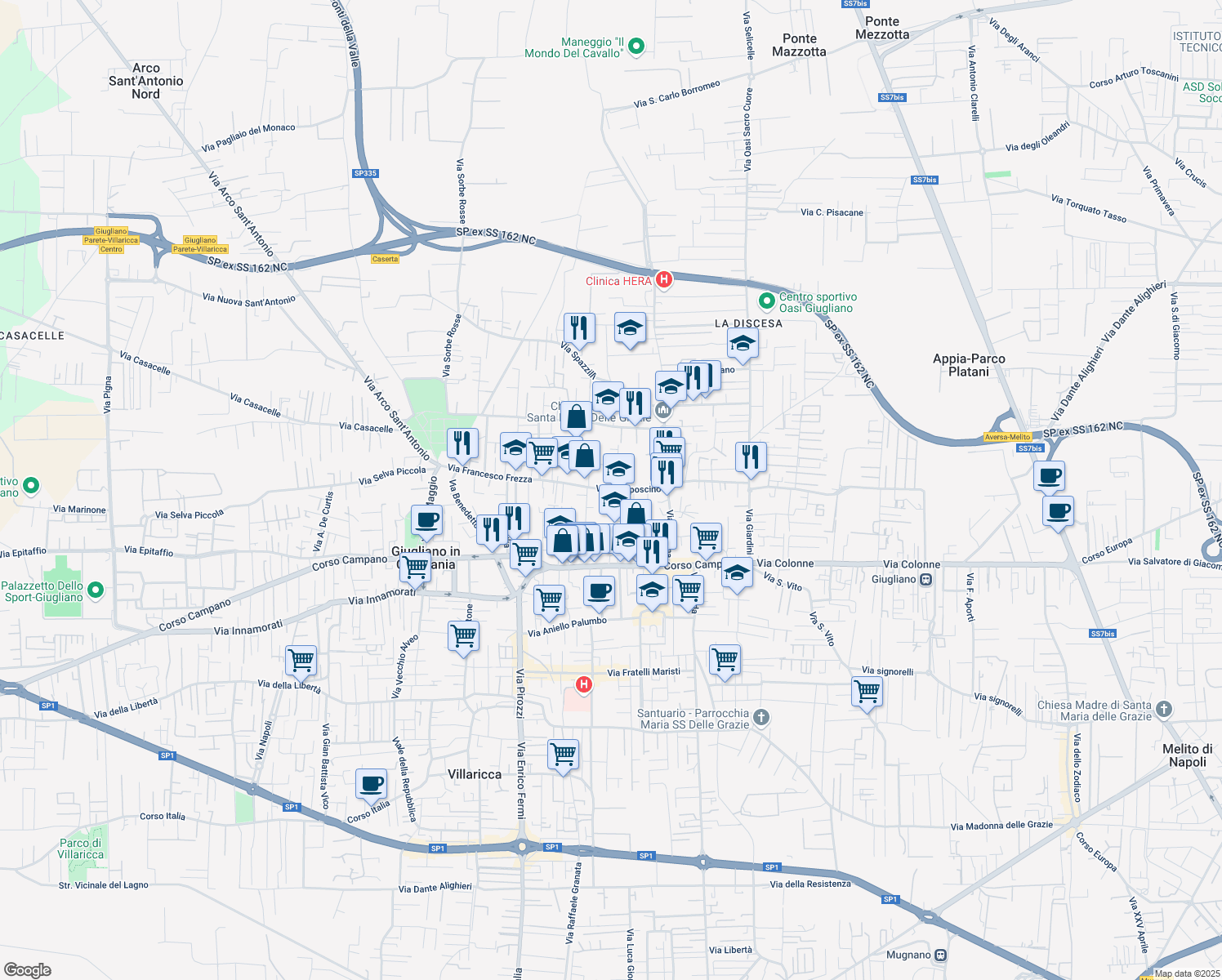 map of restaurants, bars, coffee shops, grocery stores, and more near 3 Vico Gelso in Giugliano In Campania