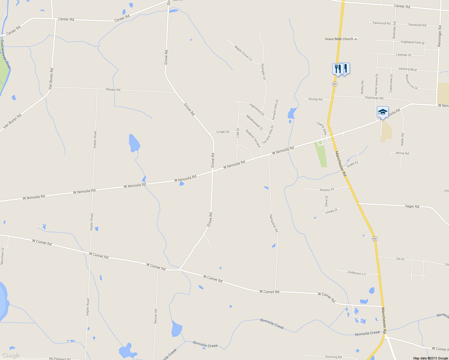 map of restaurants, bars, coffee shops, grocery stores, and more near 1416 W Nimisila Rd in Clinton