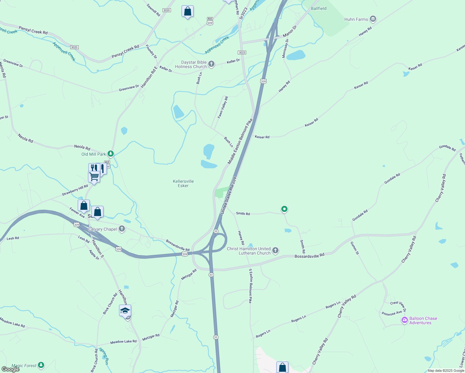 map of restaurants, bars, coffee shops, grocery stores, and more near 509 Haney Road in Stroudsburg