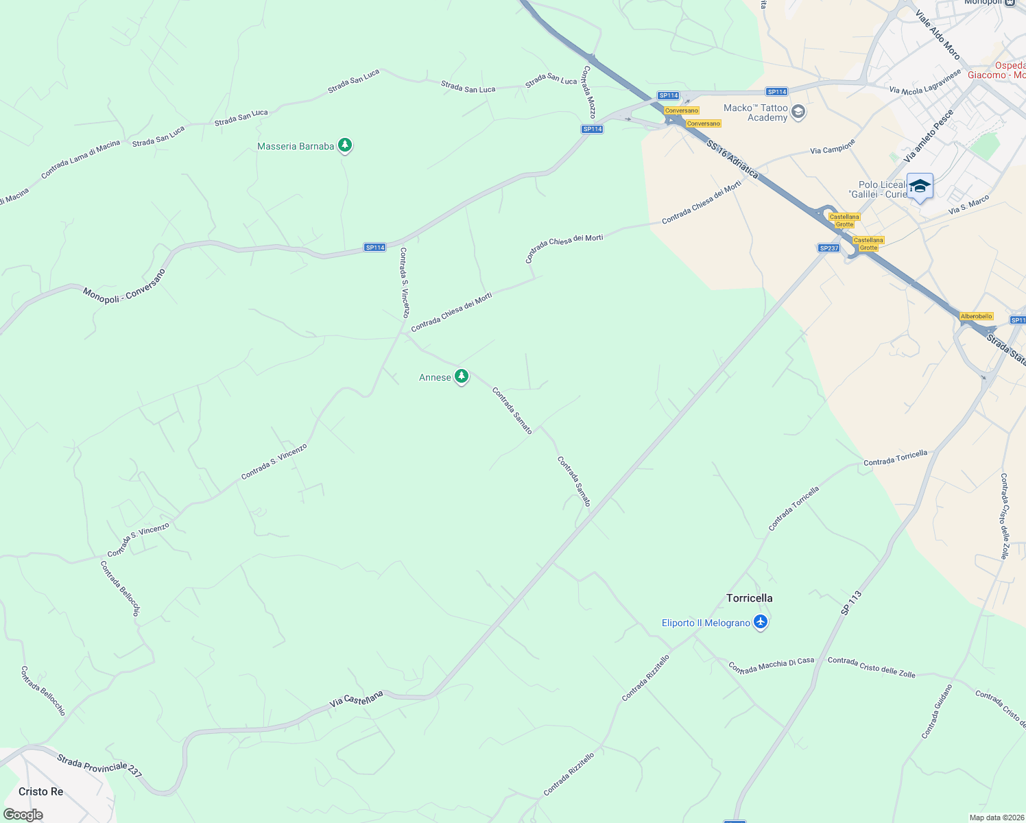 map of restaurants, bars, coffee shops, grocery stores, and more near C.da Caramanna in Città Metropolitana di Bari