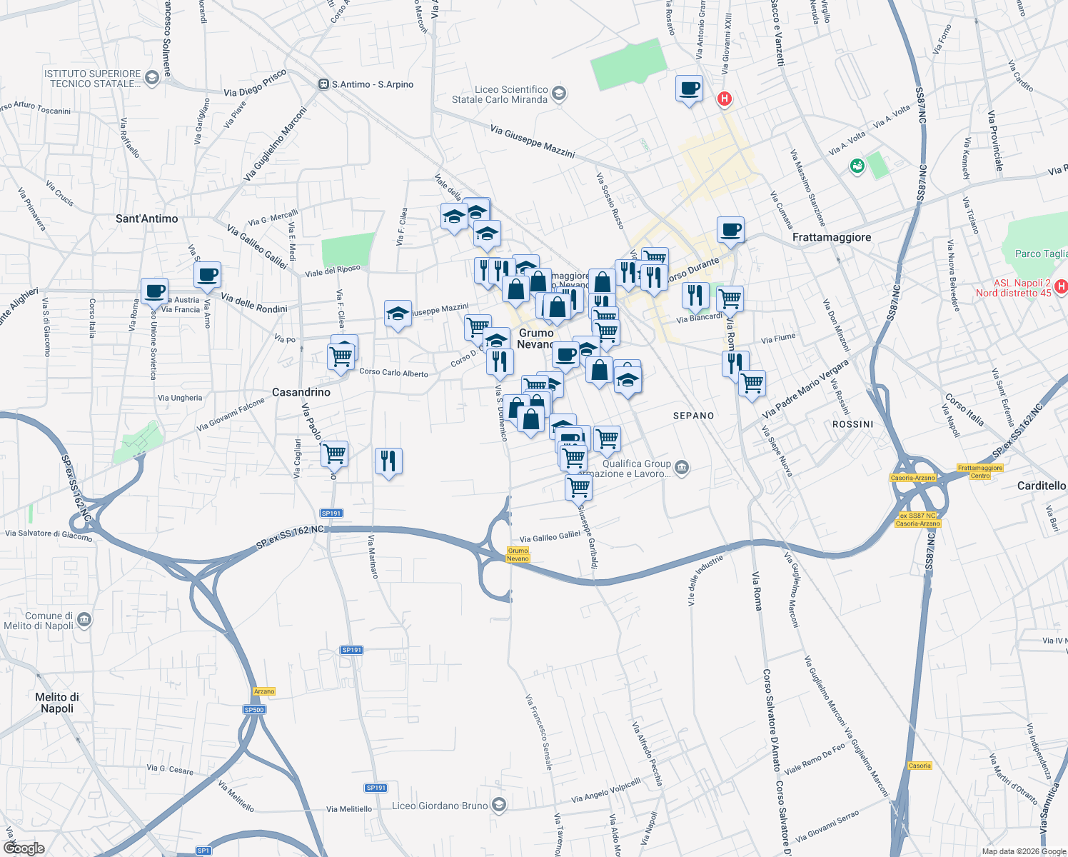 map of restaurants, bars, coffee shops, grocery stores, and more near in Metropolitan City of Naples