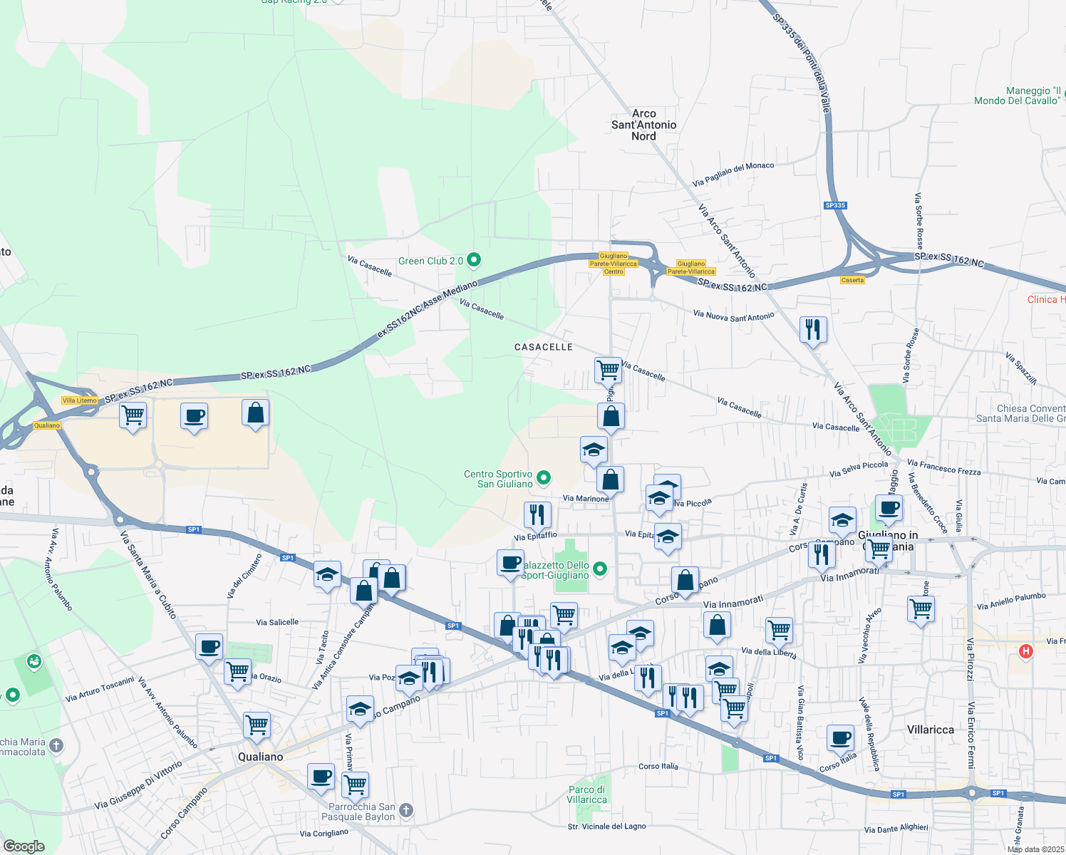 map of restaurants, bars, coffee shops, grocery stores, and more near 78 Via Pigna in Città Metropolitana di Napoli