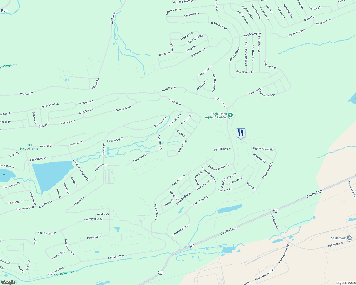map of restaurants, bars, coffee shops, grocery stores, and more near Caddo Drive in Luzerne