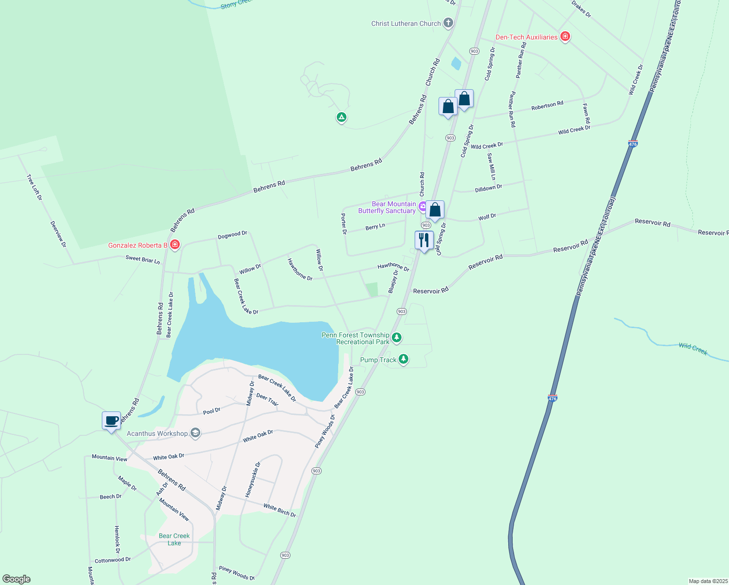 map of restaurants, bars, coffee shops, grocery stores, and more near 167 Willow Dr in Jim Thorpe