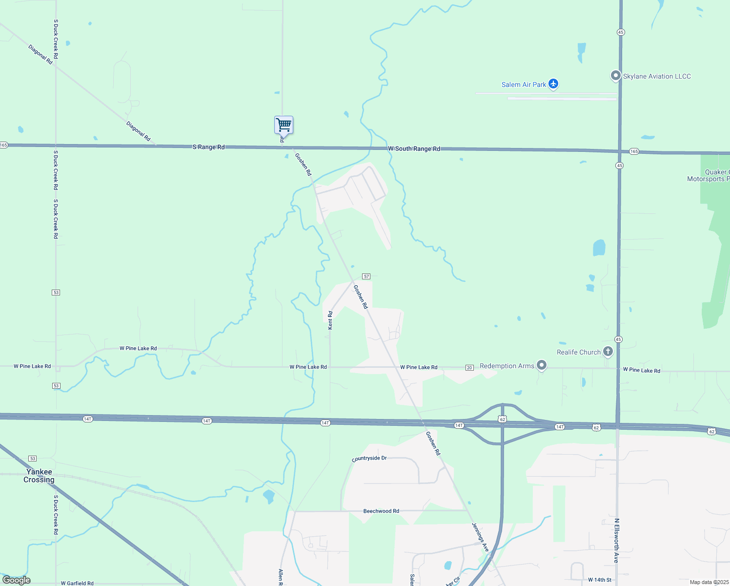 map of restaurants, bars, coffee shops, grocery stores, and more near 12685 Goshen Road in Salem