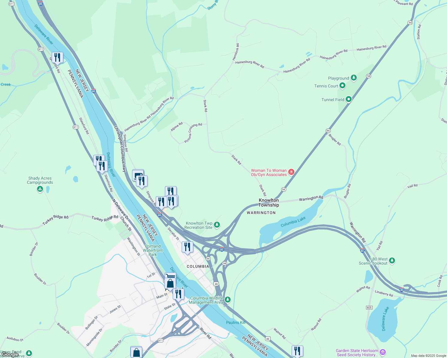 map of restaurants, bars, coffee shops, grocery stores, and more near 23 Stark Road in Knowlton Township