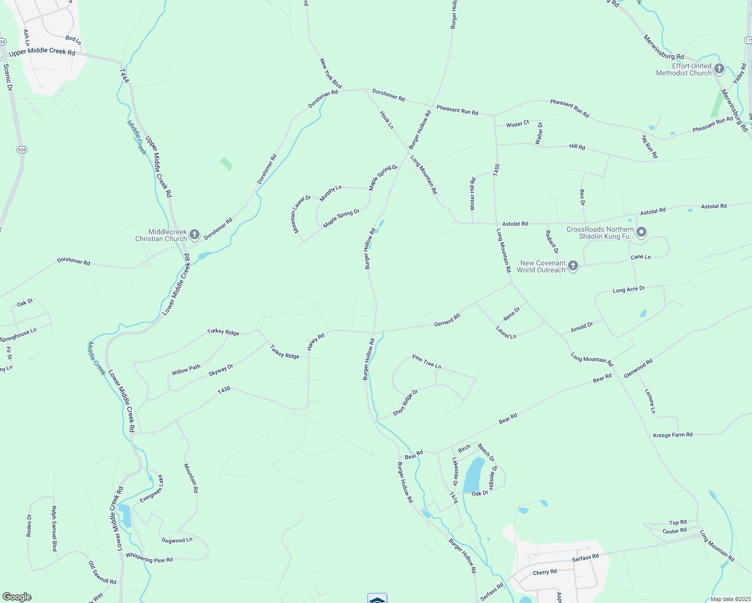 map of restaurants, bars, coffee shops, grocery stores, and more near Burger Hollow Road in Monroe County