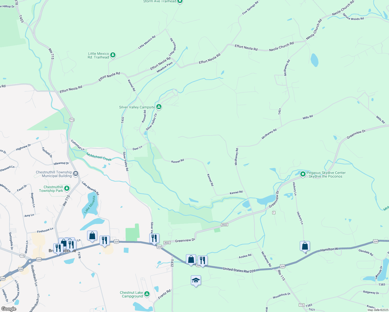 map of restaurants, bars, coffee shops, grocery stores, and more near 228 Kennel Road in Saylorsburg