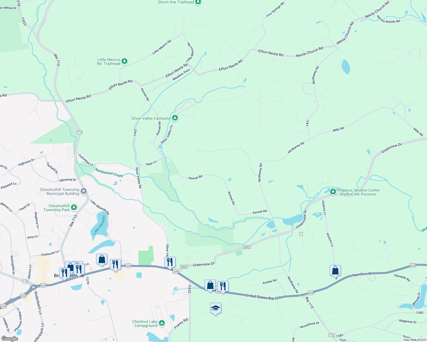 map of restaurants, bars, coffee shops, grocery stores, and more near 228 Kennel Road in Saylorsburg
