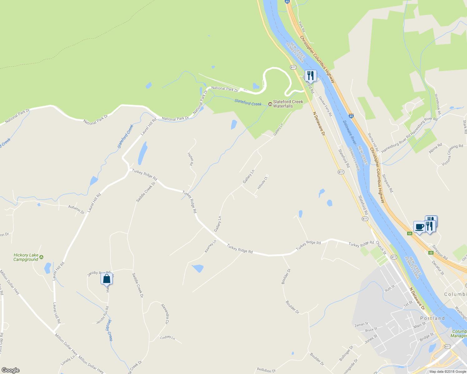 map of restaurants, bars, coffee shops, grocery stores, and more near 258 Gallery Lane in Mount Bethel