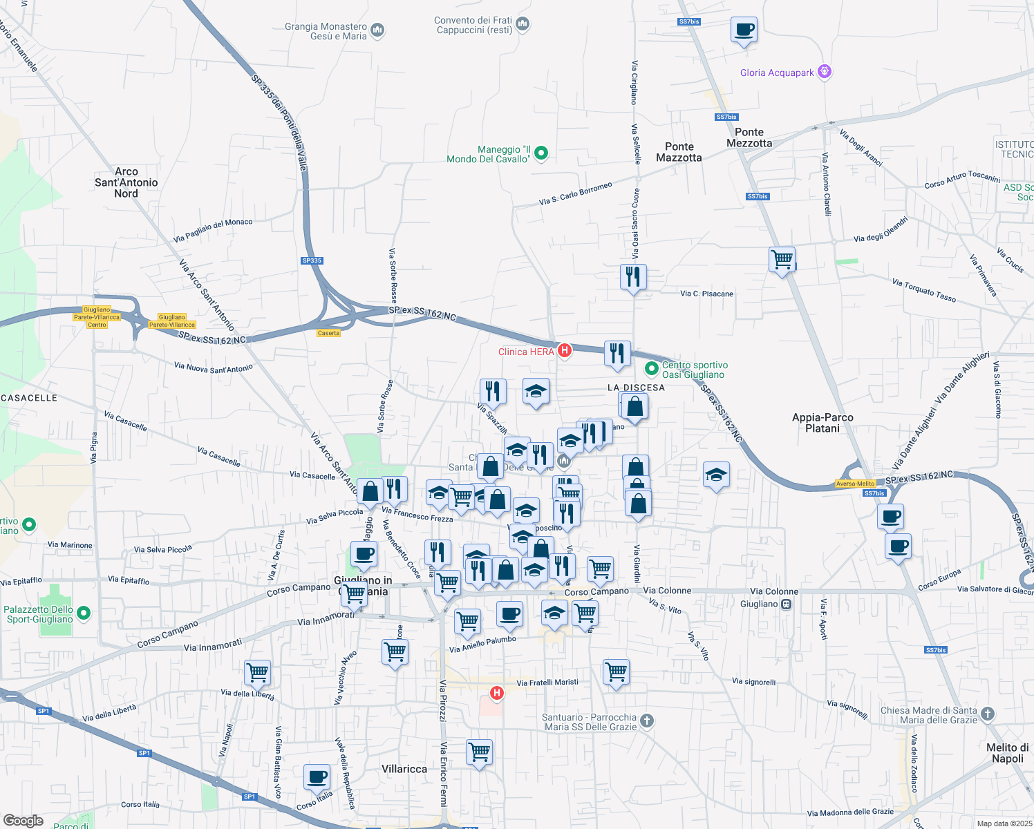 map of restaurants, bars, coffee shops, grocery stores, and more near 2A Via Vicinale Casa D'Agostino in Giugliano in Campania