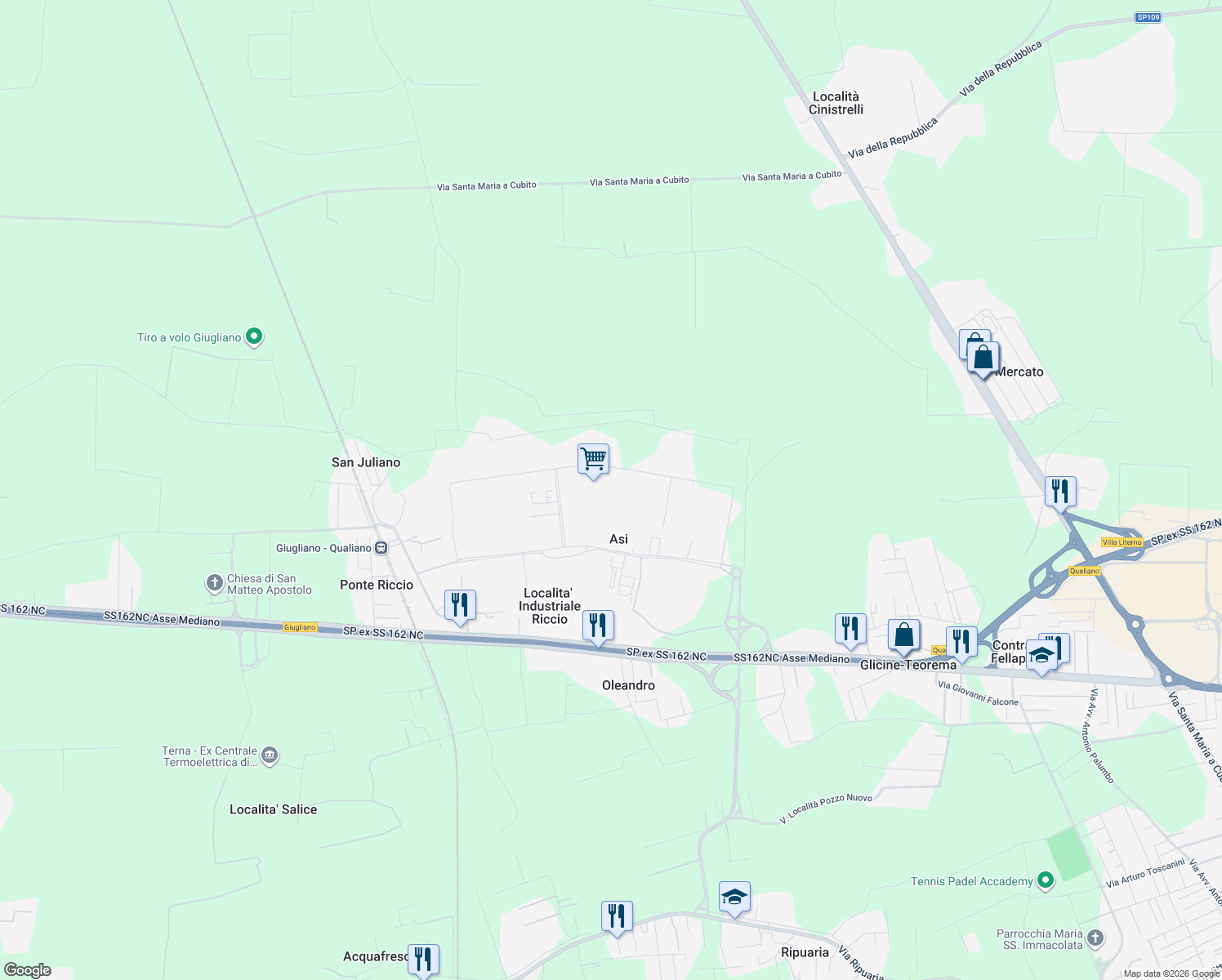 map of restaurants, bars, coffee shops, grocery stores, and more near 149 Via Salvatore Piccolo in Asi