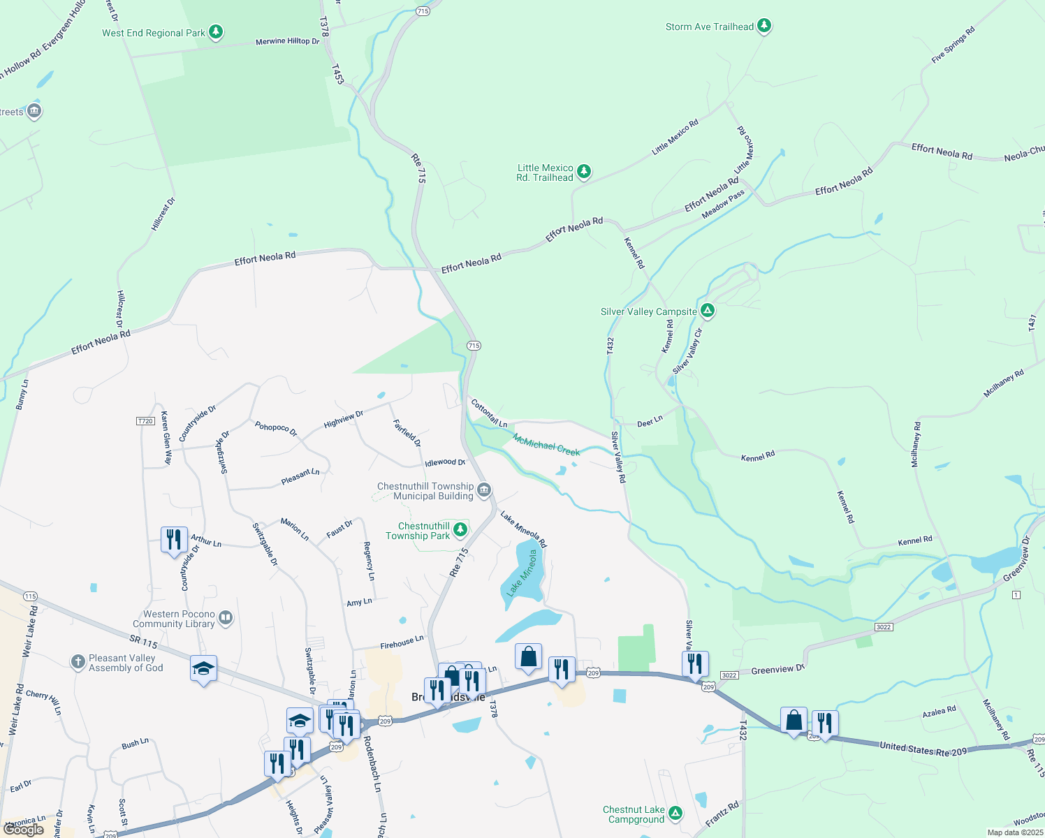map of restaurants, bars, coffee shops, grocery stores, and more near 462 Cotton Tail Lane in Saylorsburg