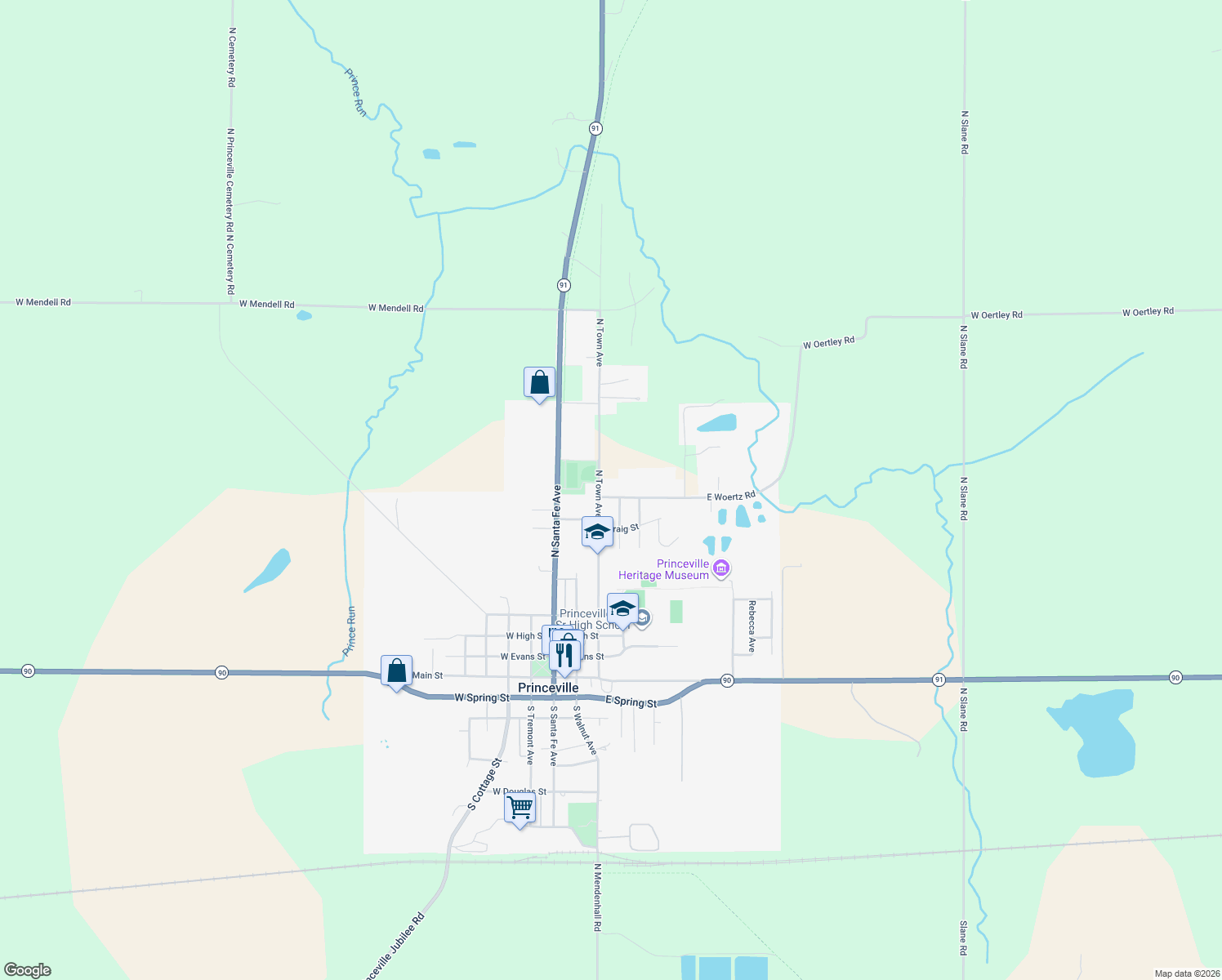 map of restaurants, bars, coffee shops, grocery stores, and more near 20516 North Town Avenue in Princeville