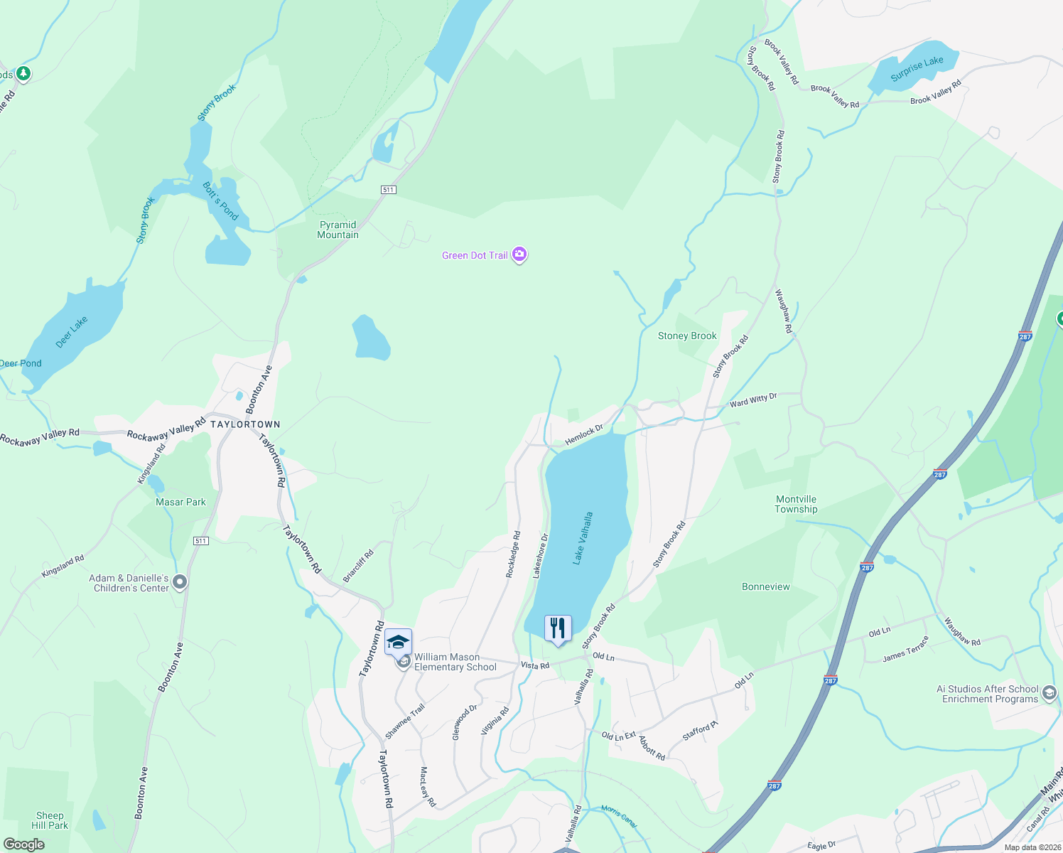 map of restaurants, bars, coffee shops, grocery stores, and more near 4 Afterglow Way in Montville