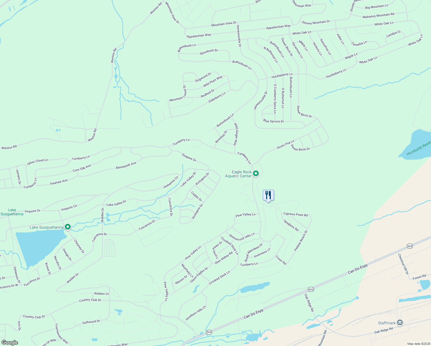 map of restaurants, bars, coffee shops, grocery stores, and more near 198 Quapaw Drive in Luzerne