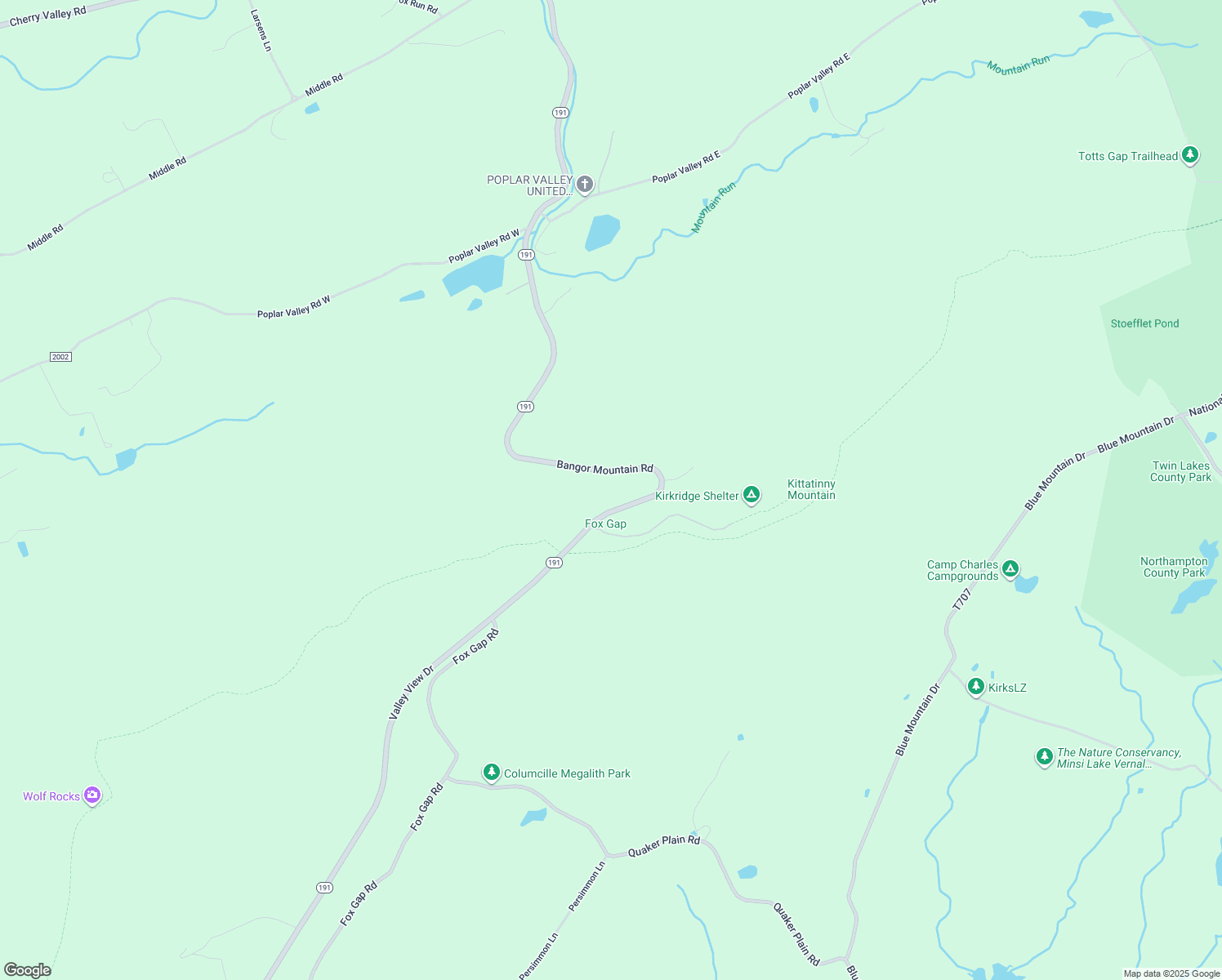 map of restaurants, bars, coffee shops, grocery stores, and more near 197 Bangor Mountain Road in Stroudsburg