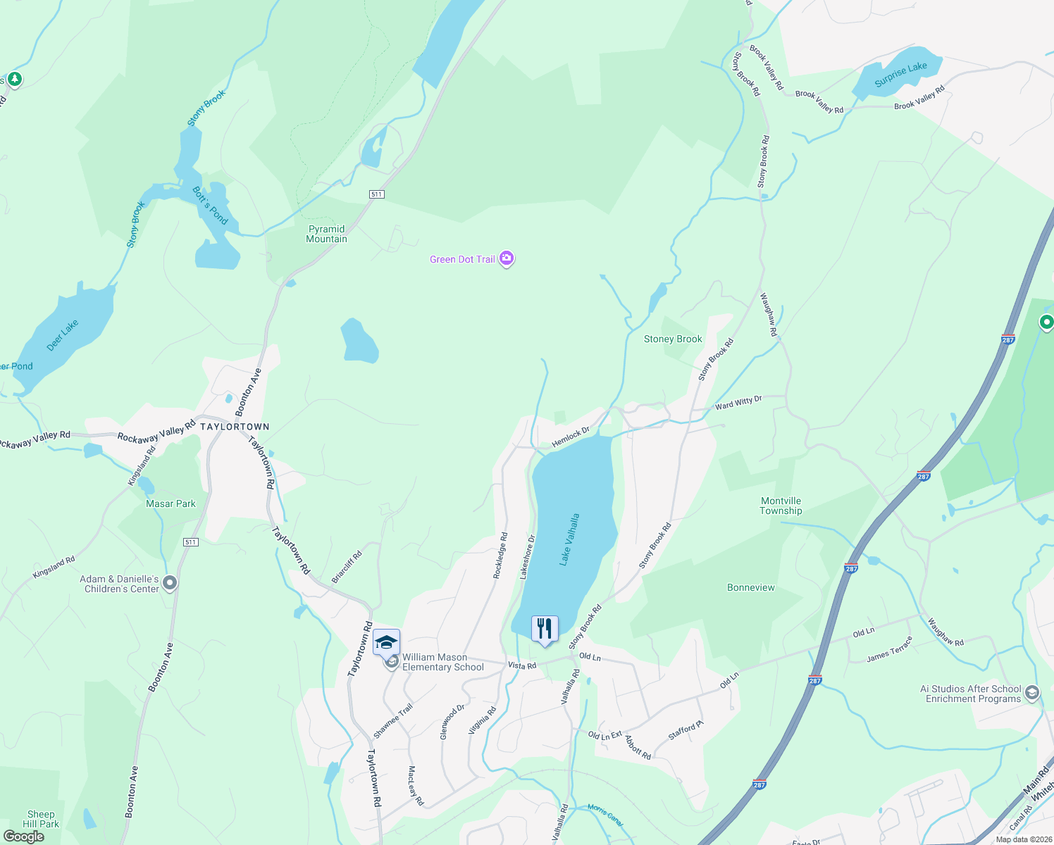 map of restaurants, bars, coffee shops, grocery stores, and more near 4 Afterglow Way in Montville