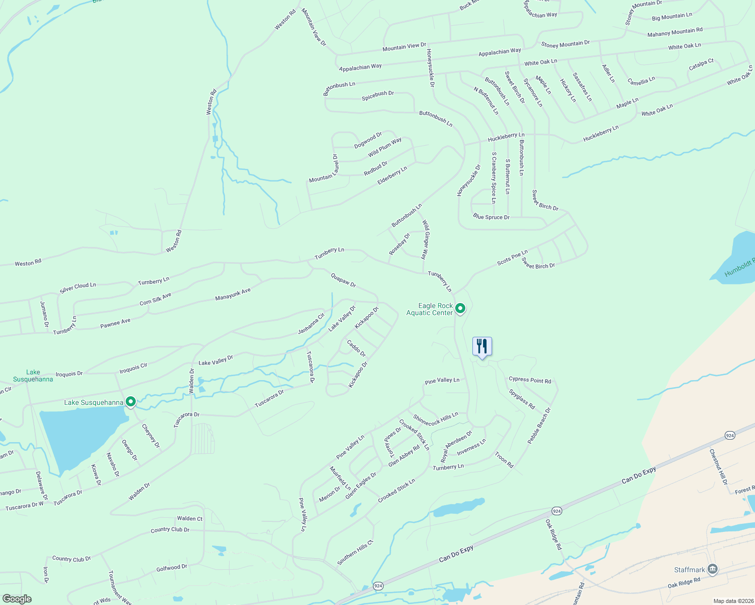 map of restaurants, bars, coffee shops, grocery stores, and more near 198 Quapaw Drive in Luzerne County