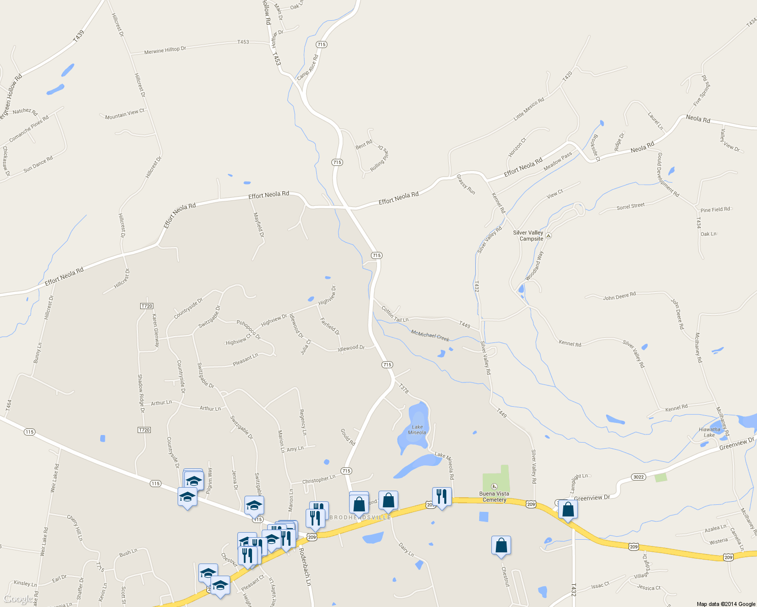 map of restaurants, bars, coffee shops, grocery stores, and more near 462 Cotton Tail Lane in Saylorsburg