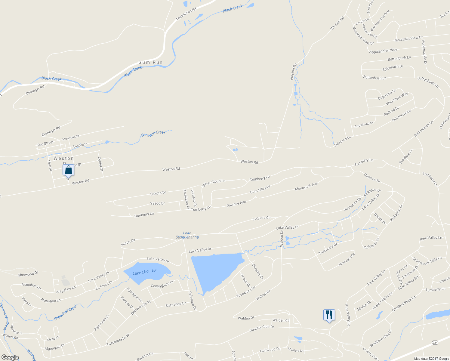 map of restaurants, bars, coffee shops, grocery stores, and more near Silver Cloud Lane in Luzerne County