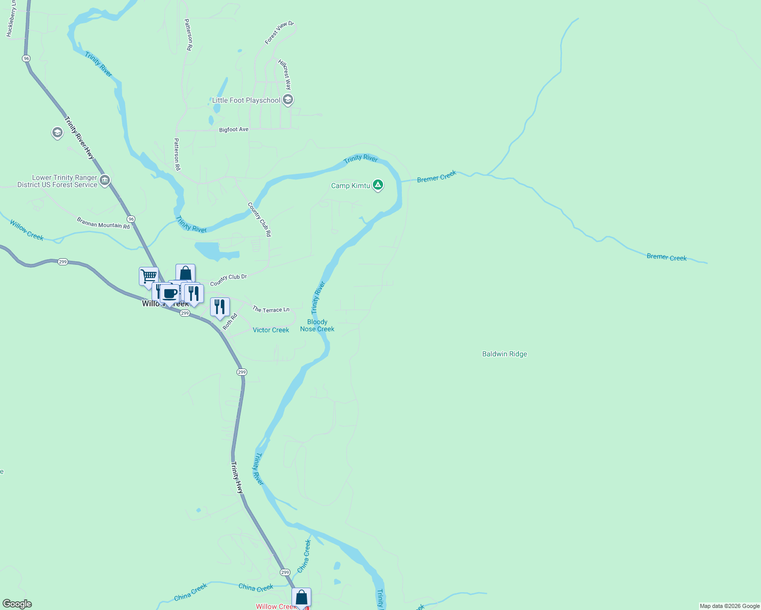 map of restaurants, bars, coffee shops, grocery stores, and more near 1525 Seeley Mc Intosh Road in Willow Creek