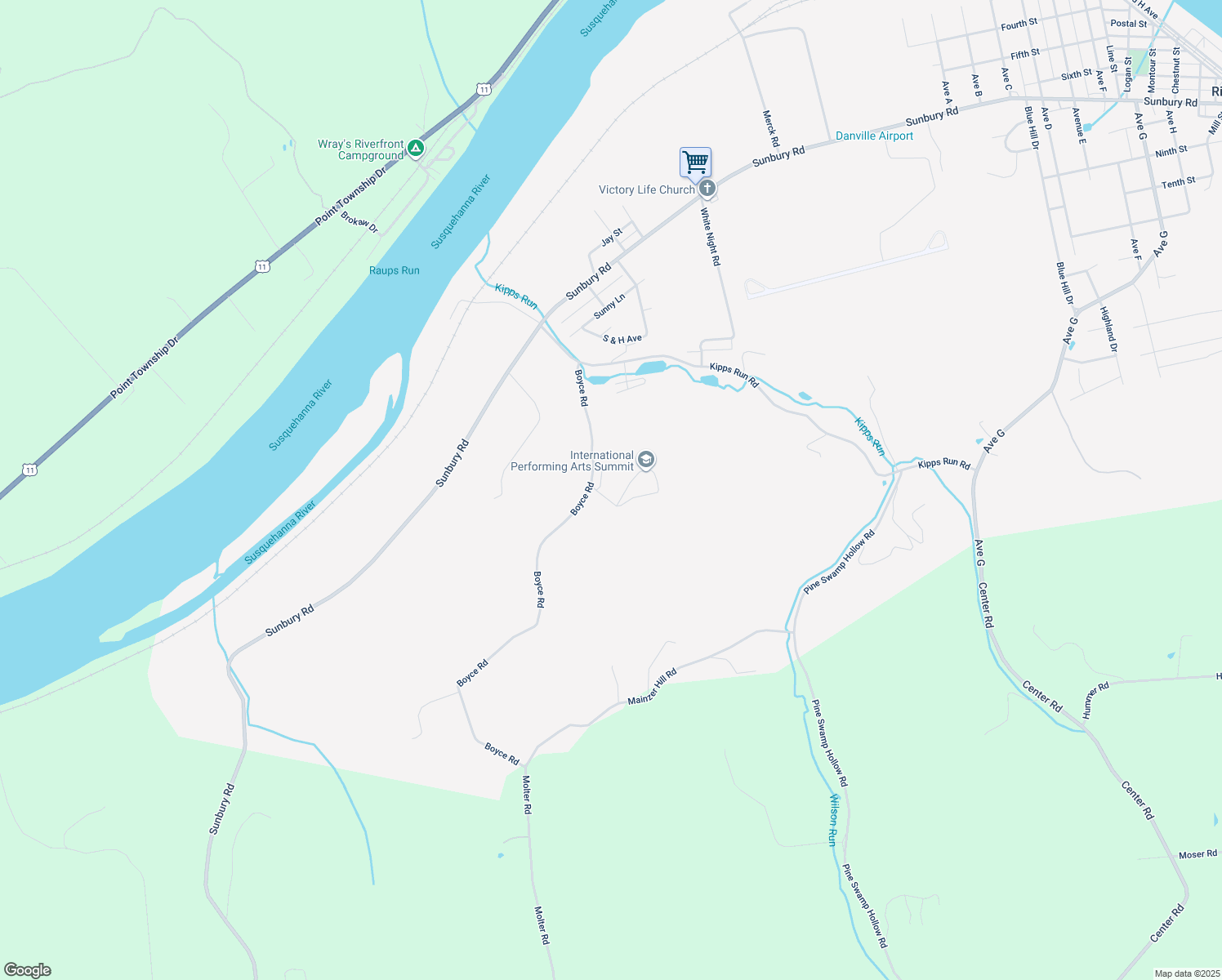 map of restaurants, bars, coffee shops, grocery stores, and more near Boyce Road Exd in Danville