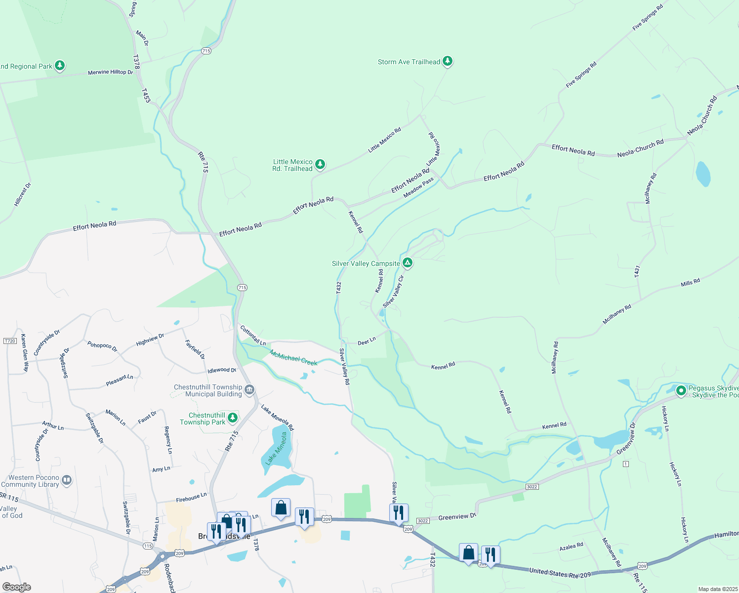 map of restaurants, bars, coffee shops, grocery stores, and more near 365 Kennel Road in Saylorsburg