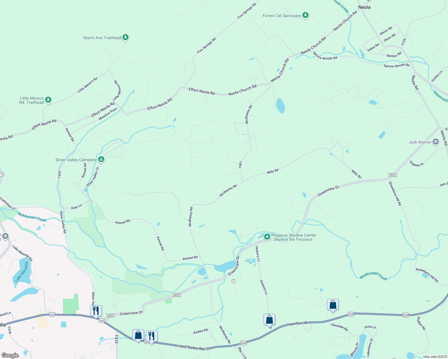 map of restaurants, bars, coffee shops, grocery stores, and more near 4125 Country Meadow Lane in Saylorsburg