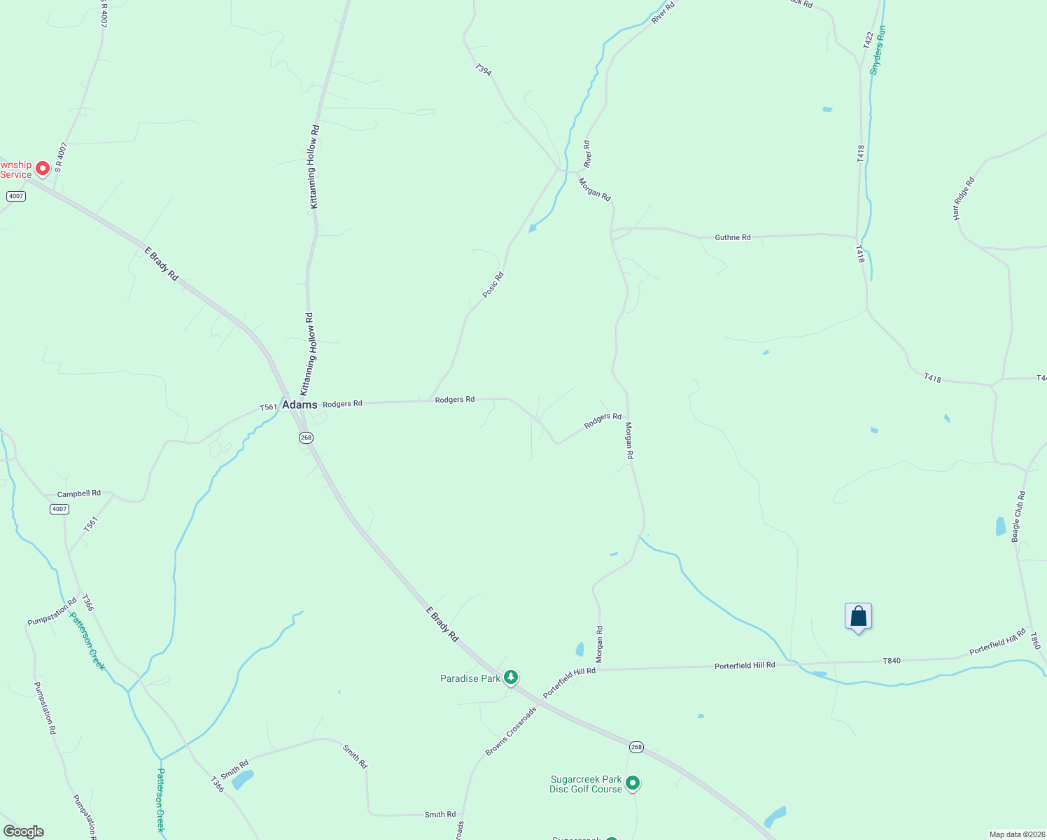 map of restaurants, bars, coffee shops, grocery stores, and more near 250 Rodgers Rd in East Brady
