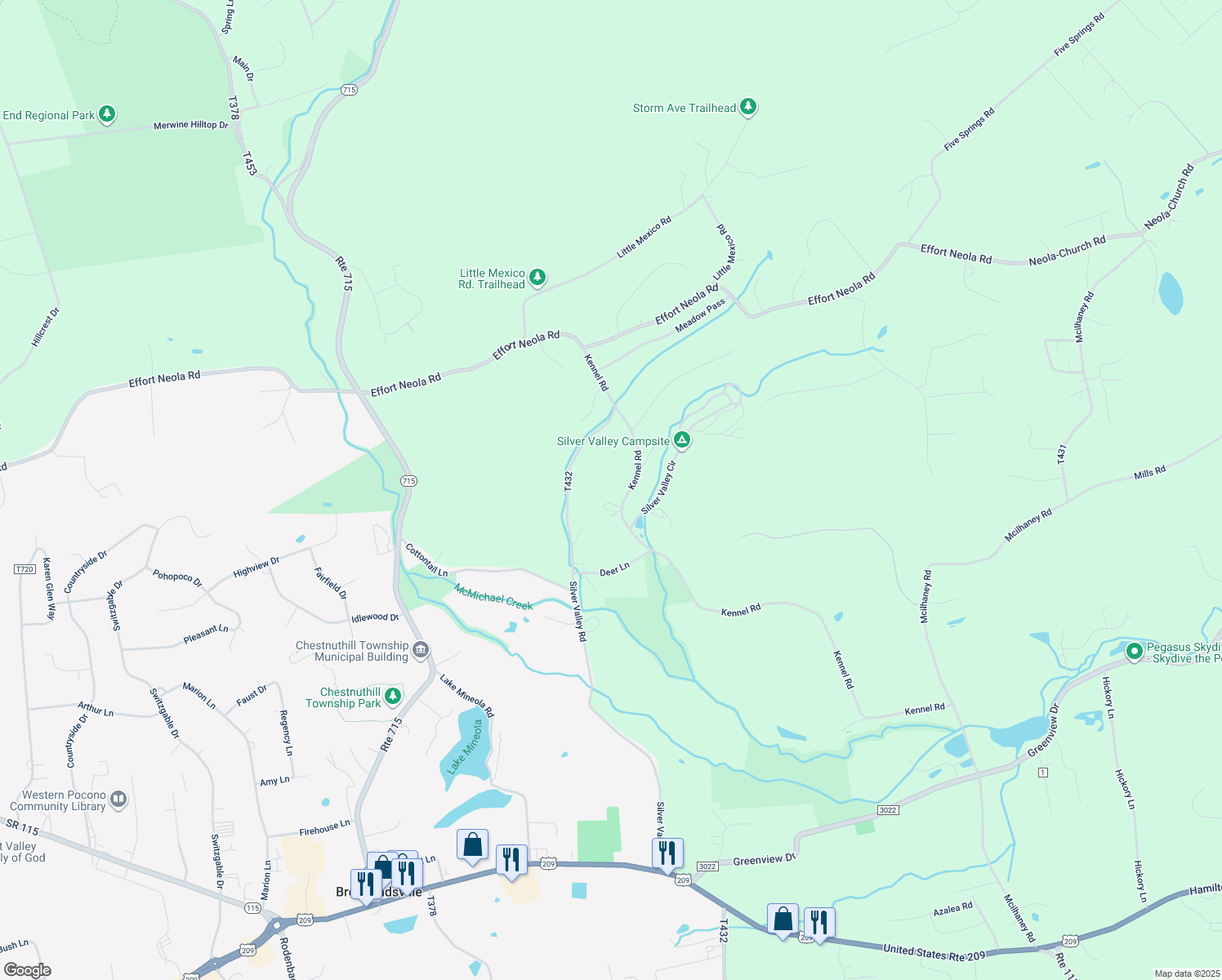 map of restaurants, bars, coffee shops, grocery stores, and more near 365 Kennel Road in Saylorsburg