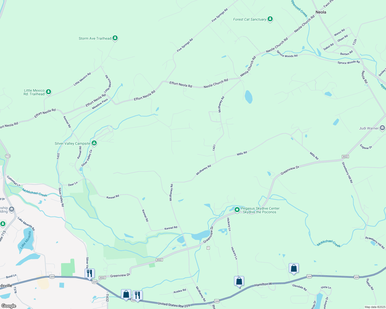 map of restaurants, bars, coffee shops, grocery stores, and more near 4133 Country Meadow Lane in Saylorsburg