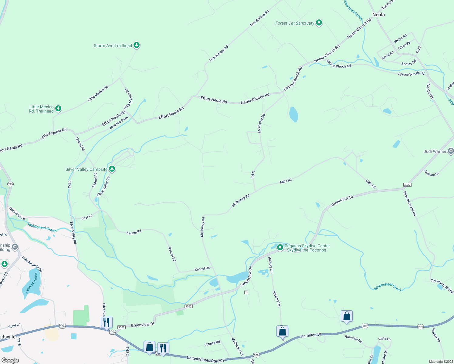 map of restaurants, bars, coffee shops, grocery stores, and more near 4133 Country Meadow Lane in Saylorsburg