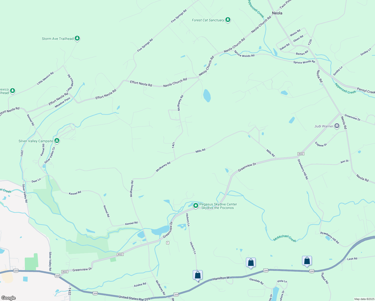map of restaurants, bars, coffee shops, grocery stores, and more near 129 Mills Road in Stroudsburg