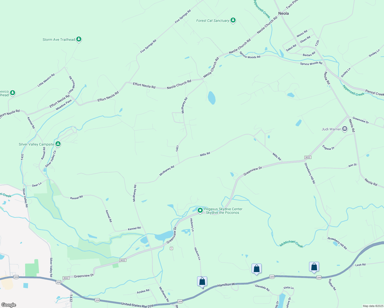 map of restaurants, bars, coffee shops, grocery stores, and more near 129 Mills Road in Stroudsburg